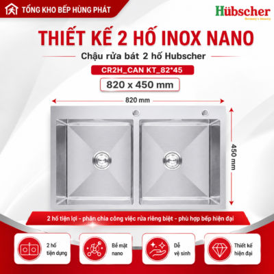 Chậu rửa bát 2 hố Hubscher CR2H_CAN KT 82x45