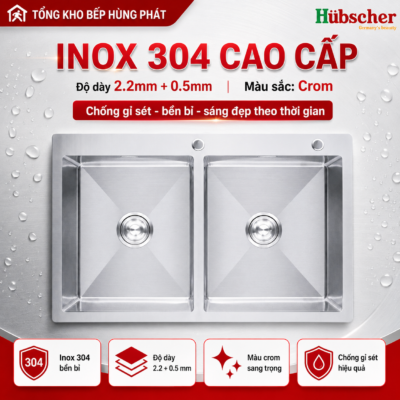 Chậu rửa bát 2 hố Hubscher CR2H_CAN KT 82x45