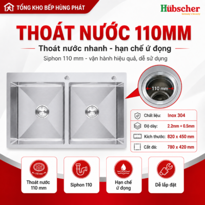 Chậu rửa bát 2 hố Hubscher CR2H_CAN KT 82x45