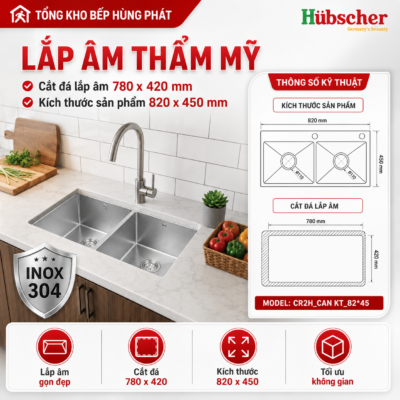 Chậu rửa bát 2 hố Hubscher CR2H_CAN KT 82x45