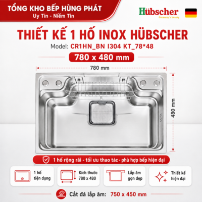 Chậu rửa bát Hubscher CR1HN_IN I304 KT 78x48