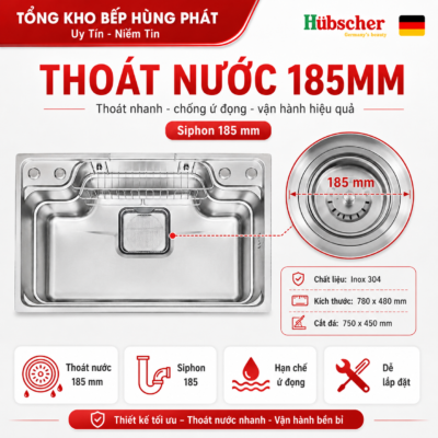 Chậu rửa bát Hubscher CR1HN_IN I304 KT 78x48