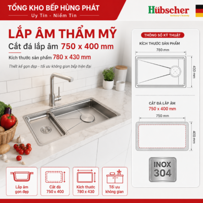 Chậu rửa bát Hubscher CR1HN_VU I304 KT 78x43