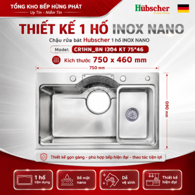 Chậu rửa bát Hubscher CR1HN_IN I304 KT 75x46