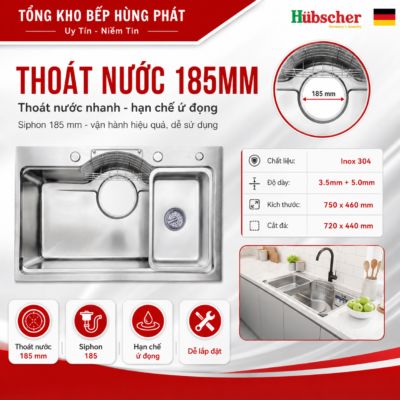 Chậu rửa bát Hubscher CR1HN_IN I304 KT 75x46