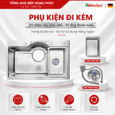 Chậu rửa bát Hubscher CR1HN_IN I304 KT 75x46