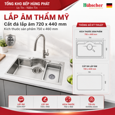 Chậu rửa bát Hubscher CR1HN_IN I304 KT 75x46