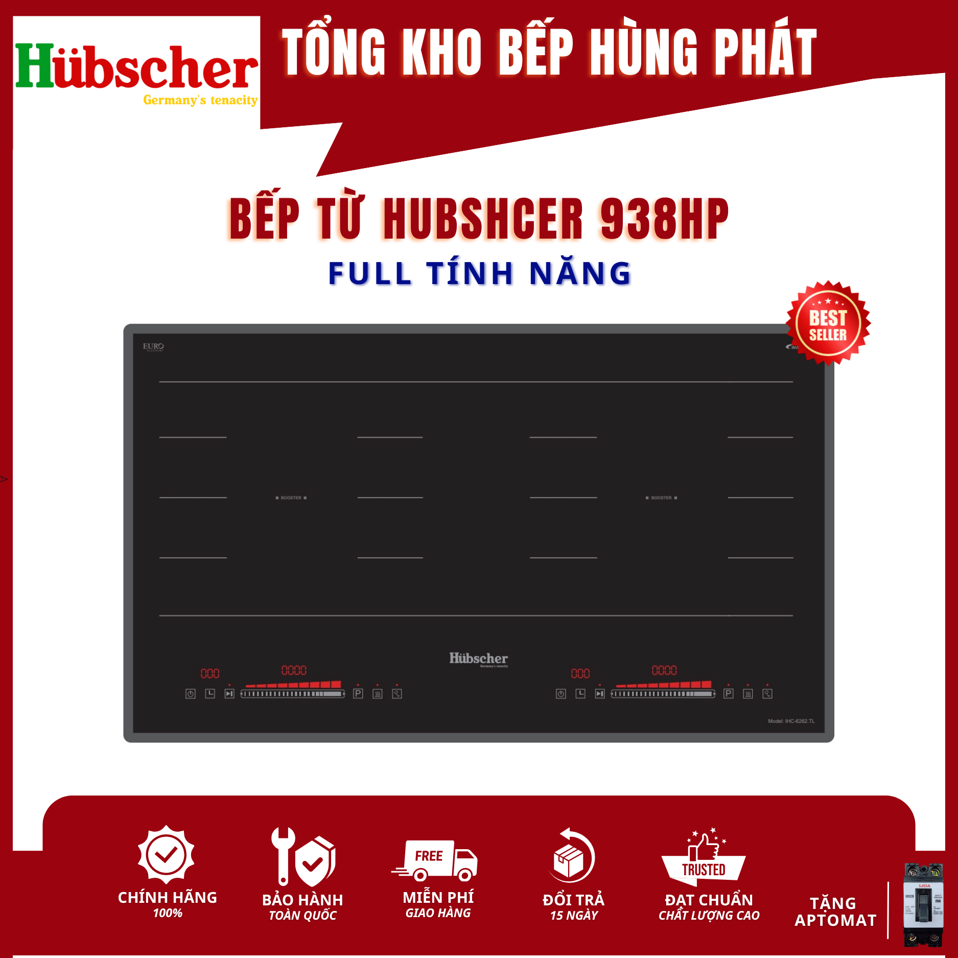 Bếp Từ Đôi Hubscher IHC-938.HP – Inverter Dualcore, Booster, Kính EURO Platinum